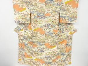 流水に草花模様小紋着物